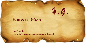 Hamvas Géza névjegykártya